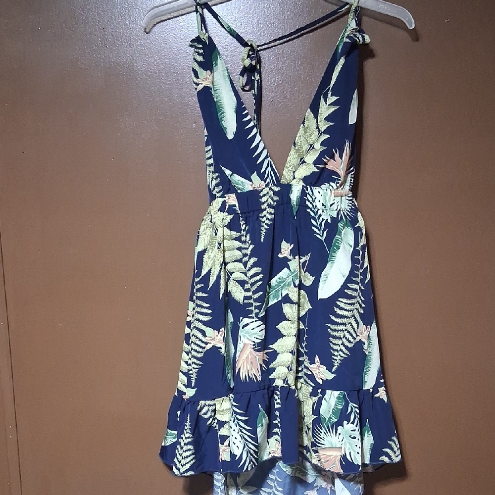 SHEIN Blue Leaf Print Dress Lg
